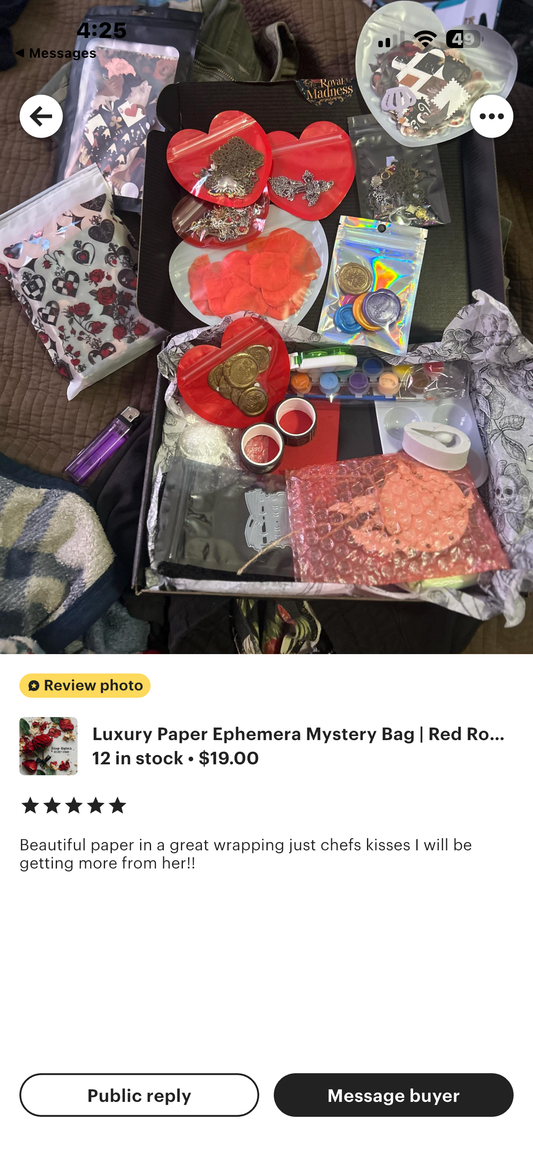Luxury Paper Ephemera Mystery Bag | Red Roses, Gold Foil