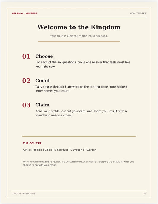 Choose Your Court | Printable Royal Identity Quiz & Court Cards