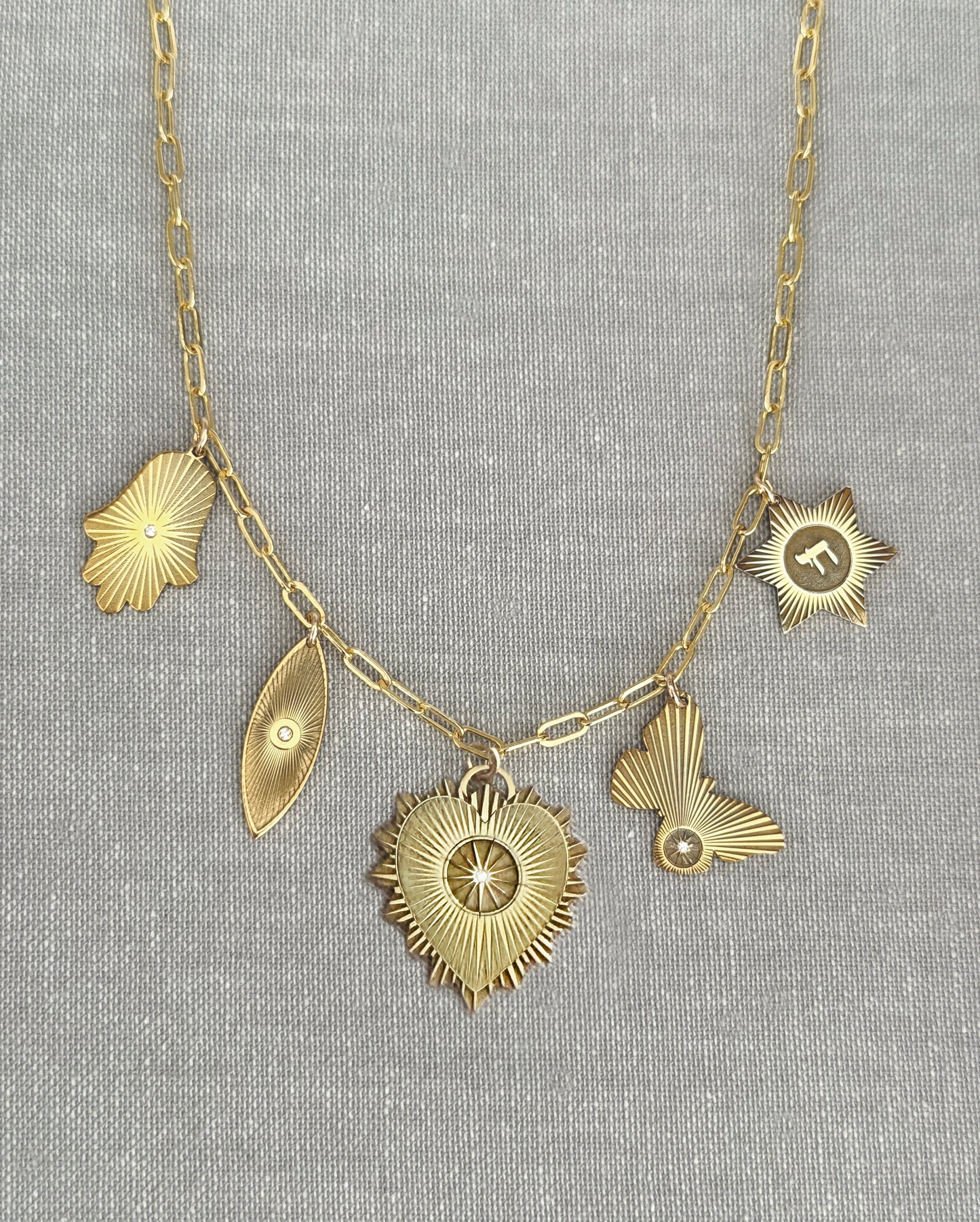 Vesta Heart Five Charm Initial Necklace