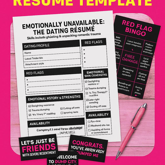 Funny Dating Résumé Bundle: Breakup Cards, Red Flag Bingo (Digital Download)