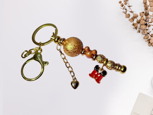 Gold Mickey Mouse Beaded Keychain: Disney-Inspired Bag Charm