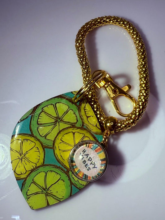 Lime Slice Bag Charm: Acrylic Purse Accessory with "Happy Vibes" Pendant