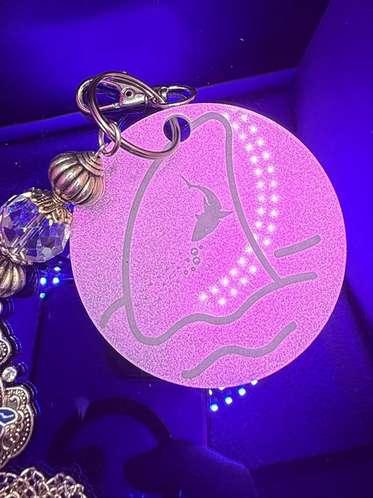 Pink Shark Bag Charm: Blue Jeweled Fish Pendant & Gold Tassel