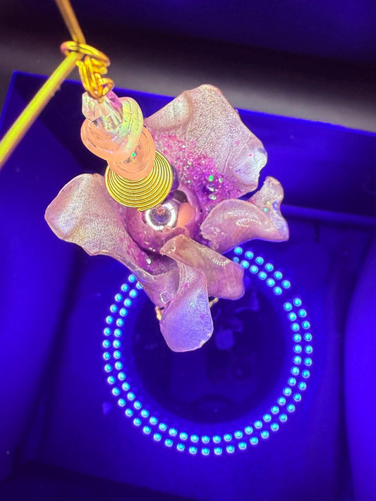 Sea Glass Bag Charm: Blue & Purple Flower, Jeweled Starfish Tassel