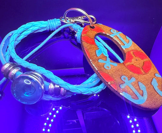 Nautical Anchor Keychain: Blue Braided Rope, Evil Eye Charm