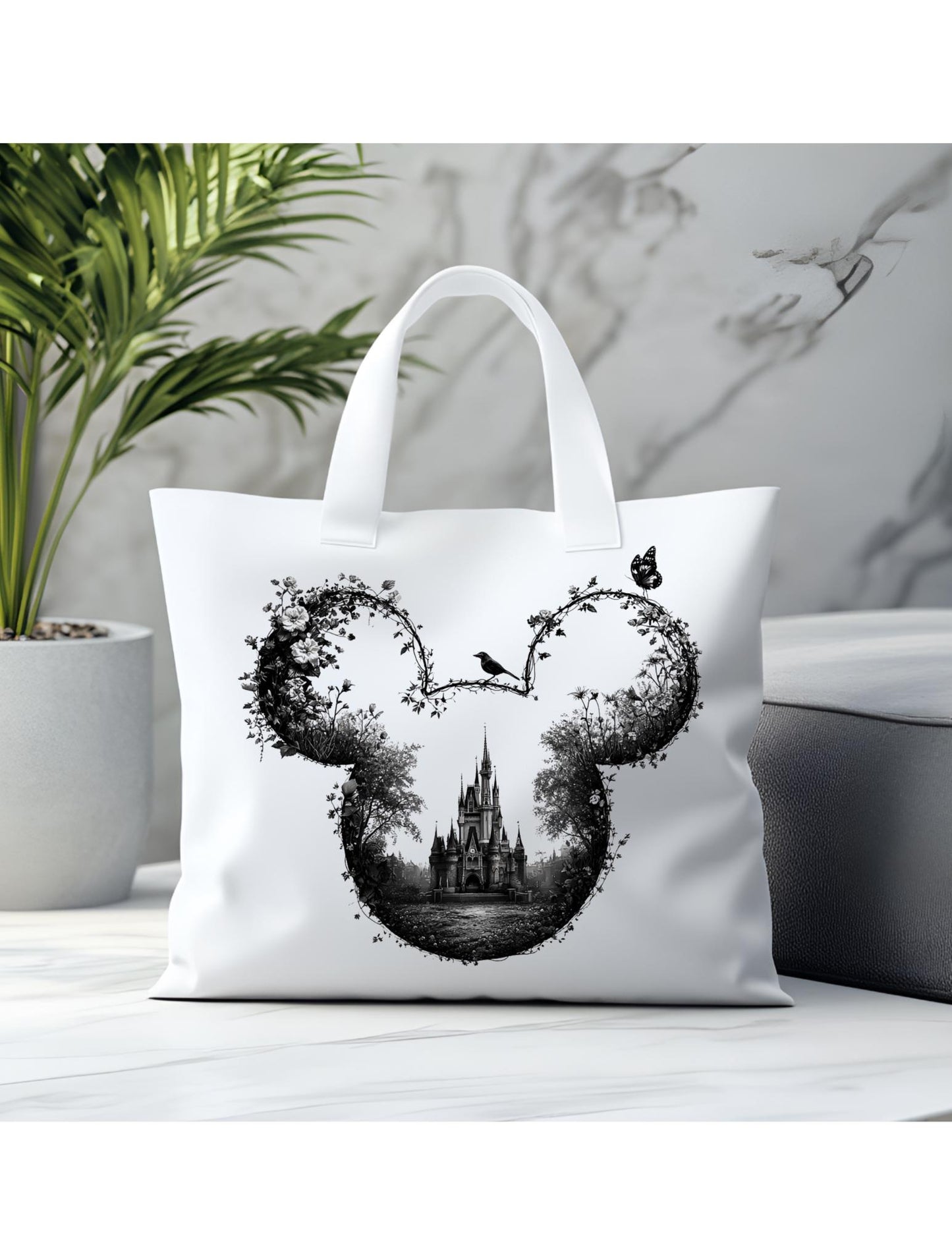 Disney-inspirierter Natur-Schloss Mickey SVG PNG | Verzauberter Maus-Kopf Schnittdatei | Märchen-Cricut- & Silhouette-Design Download