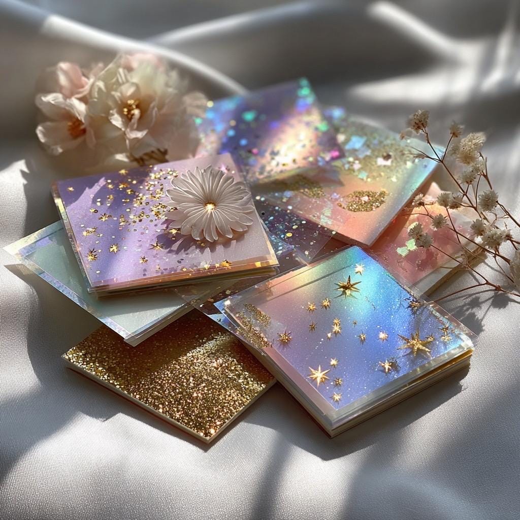 Celestial Scrapbook Paper Curated Gift Pack | Curated Holographic & Pastel Collage Kit