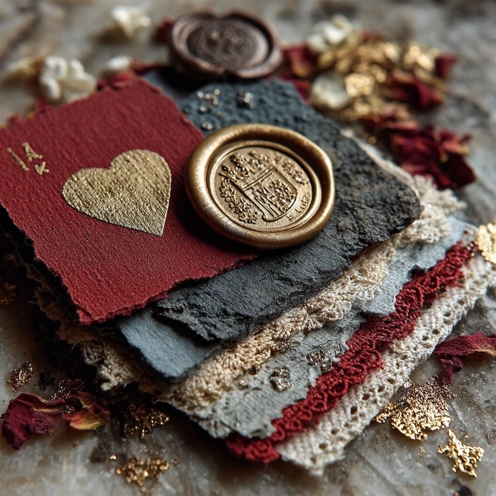 Luxury Paper Ephemera Curated Gift Bag | Red Roses, Gold Foil