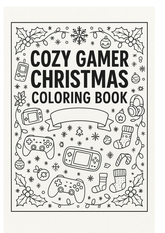 Cozy Christmas Gamer Coloring Book Winter Holiday Printables (Digital Download)