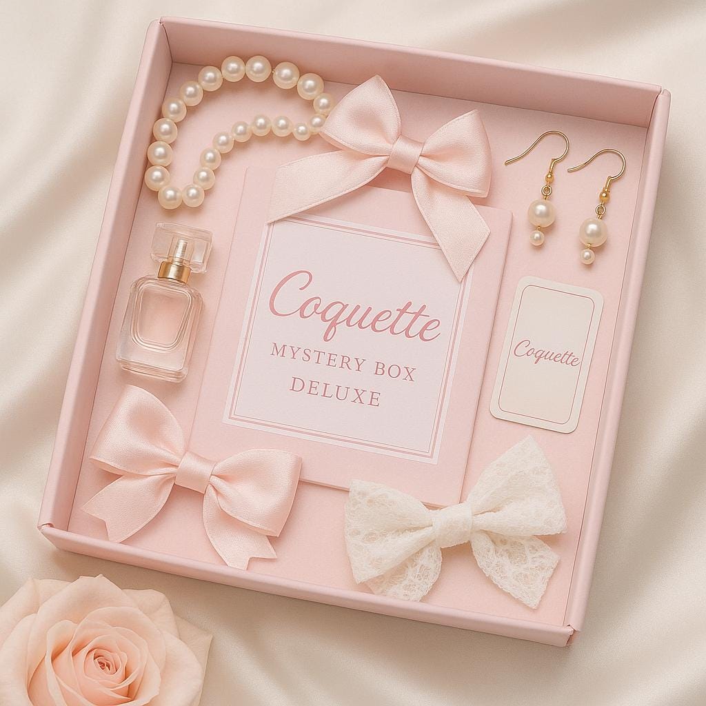 Coquette Aesthetic Curated Gift Box, Pearl Jewelry, Bows & Romantic Accessories