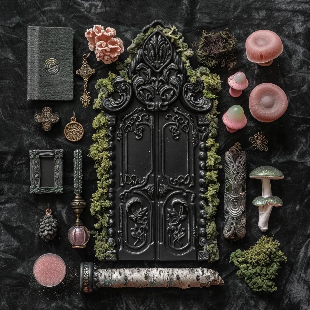 Pastel Goth Feengarten-Kit Süßigkeiten-Hof Leuchtbogen Fensterbank Minigarten | Gothic DIY Miniatur-Deko mit im Dunkeln leuchtenden Details