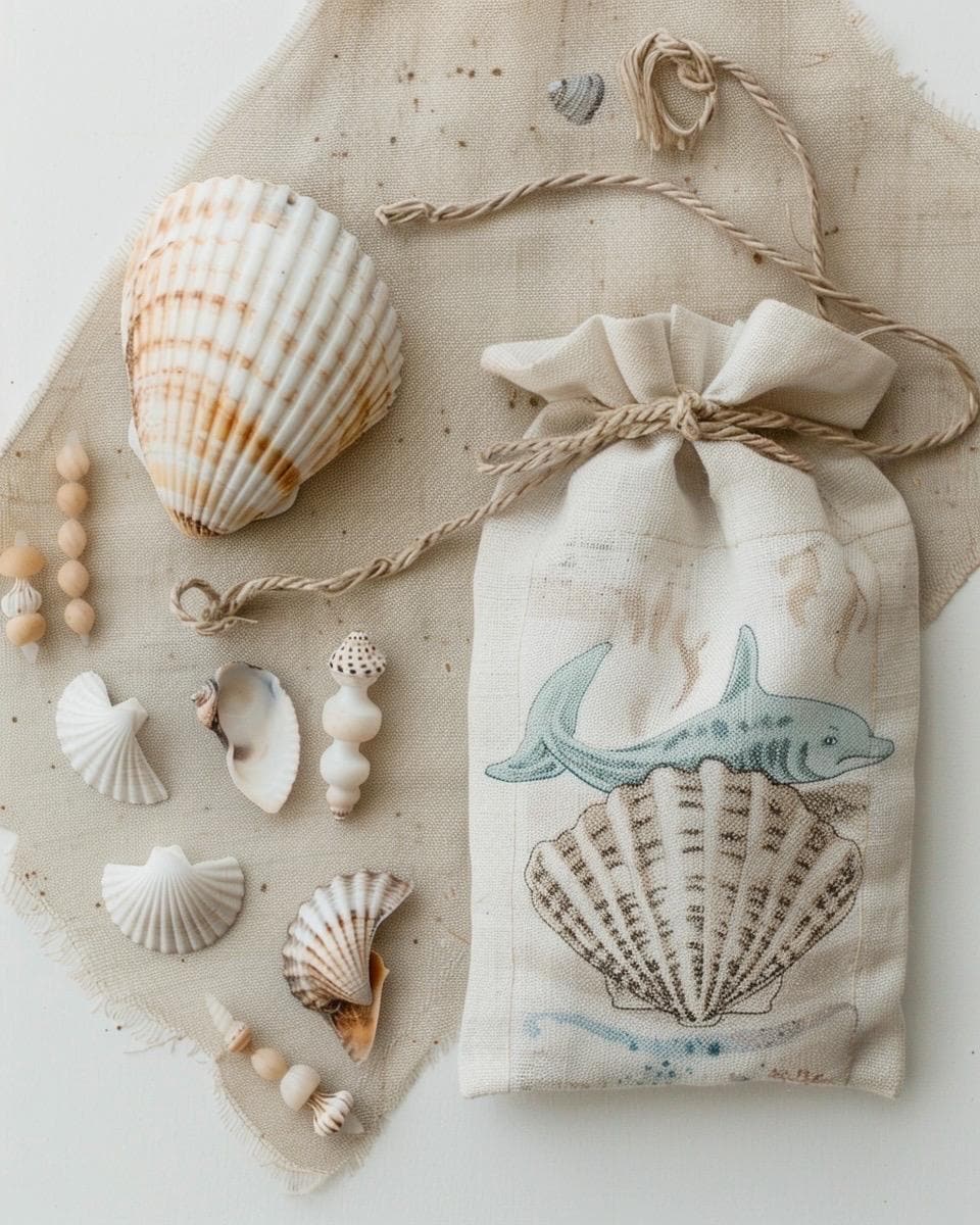 Meerjungfrauen-Schmuckbeutel Strandmuschel & Ozean-Kuriositäten-Geschenkset Muscheln, Haifischzähne Küstenandenken