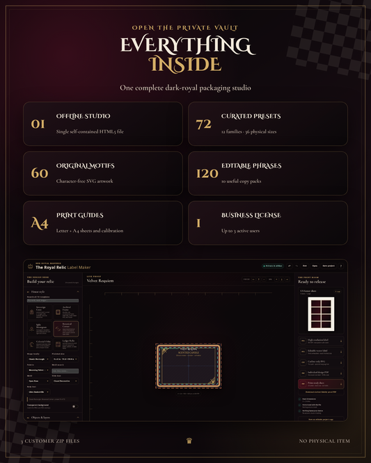 The Royal Relic Label Maker — Gothic Product Label & Hang Tag Studio
