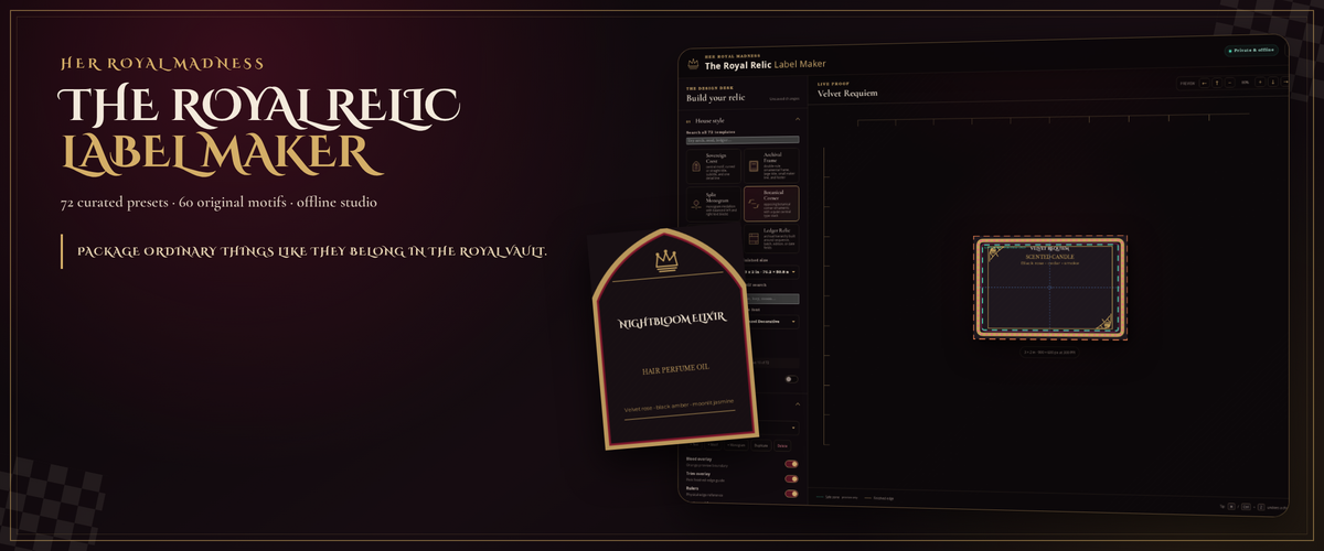 The Royal Relic Label Maker — Gothic Product Label & Hang Tag Studio