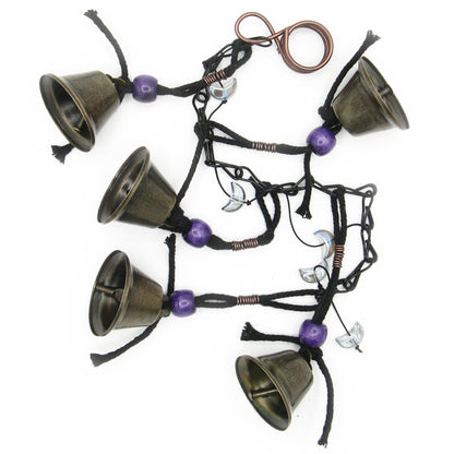 Hanging Witch's Bells: Purple Beads, Crescent Moons, Black Chain - Handcrafted