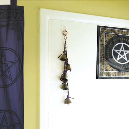 Hanging Witch's Bells: Purple Beads, Crescent Moons, Black Chain - Handcrafted