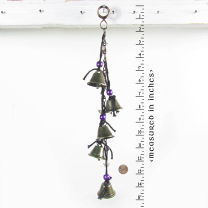 Hanging Witch's Bells: Purple Beads, Crescent Moons, Black Chain - Handcrafted
