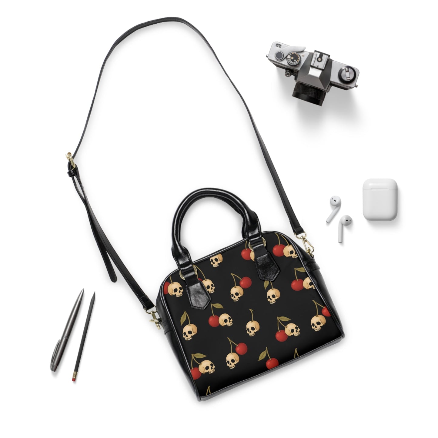 Gothic Cherries & Skulls Handbag