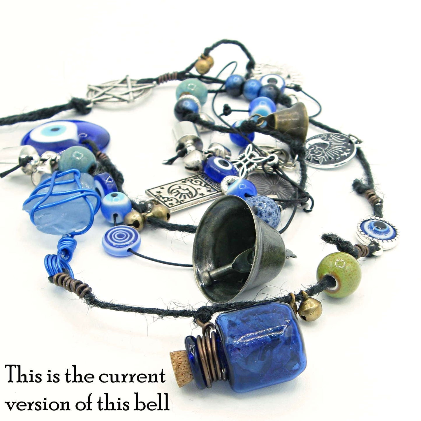 Witch's Bell: Glass Evil Eyes, Pentacle, Charms, Beads - Handcrafted