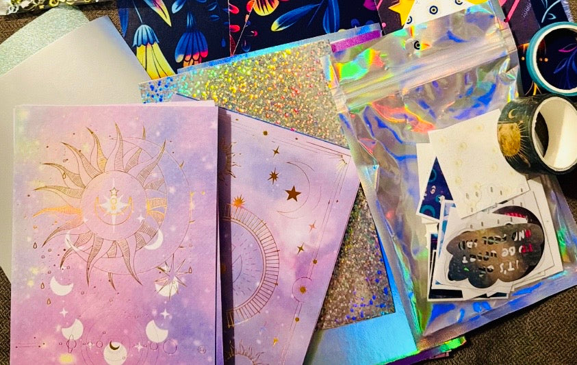 Celestial Scrapbook Paper Mystery Pack | Curated Holographic & Pastel Collage Kit