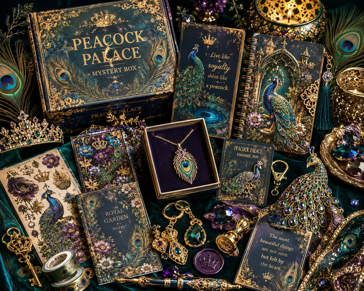 Peacock Palace Mystery Box | Peacock Gifts, Jewel Tone Jewelry, Royal Stationery & Luxury Accessories