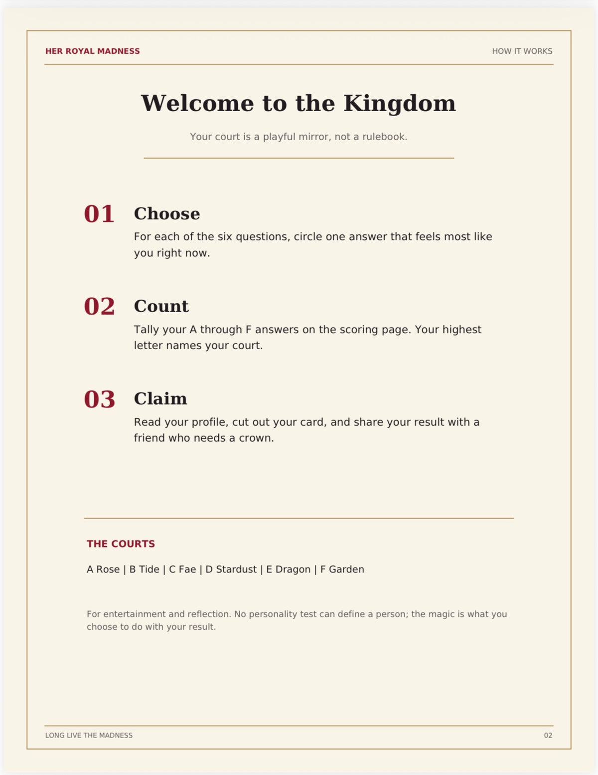 Choose Your Court | Printable Royal Identity Quiz & Court Cards