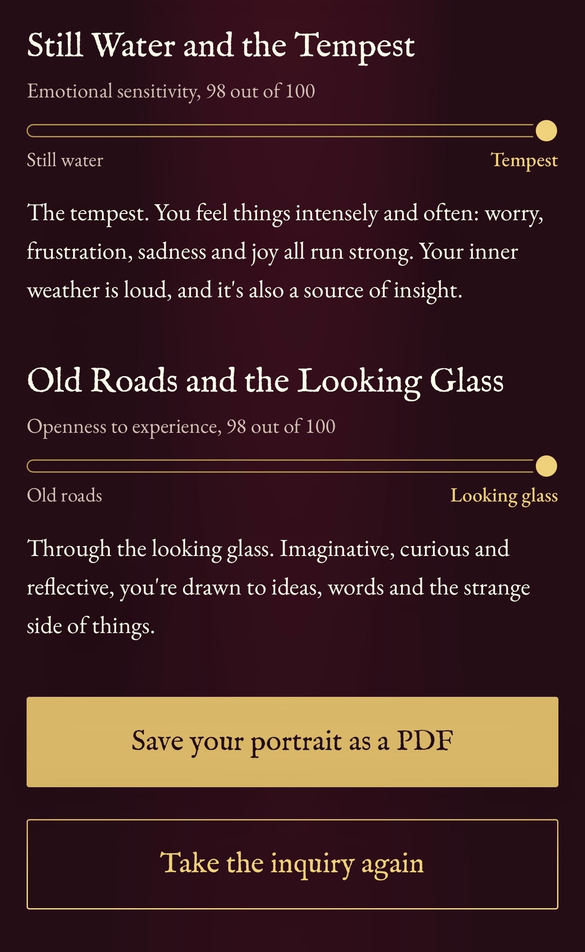 The Looking Glass Inquiry – Interactive Personality Test | Big Five Soul Portrait
