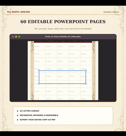 60-Page Gothic Wedding Planner: Printable and Fillable PDFs, Editable PowerPoint, Excel Dashboard