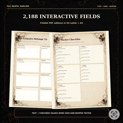 60-Page Gothic Wedding Planner: Printable and Fillable PDFs, Editable PowerPoint, Excel Dashboard