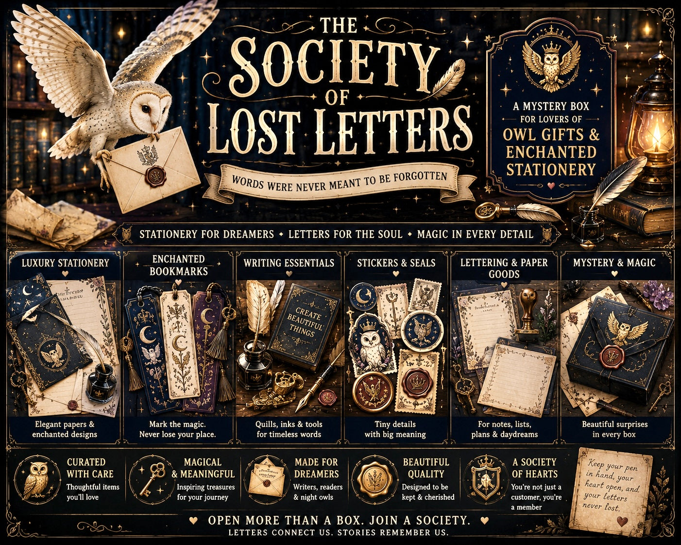 The Society of Lost Letters Mystery Box | Enchanted Stationery, Owl Gifts, Journals & Correspondence Treasures