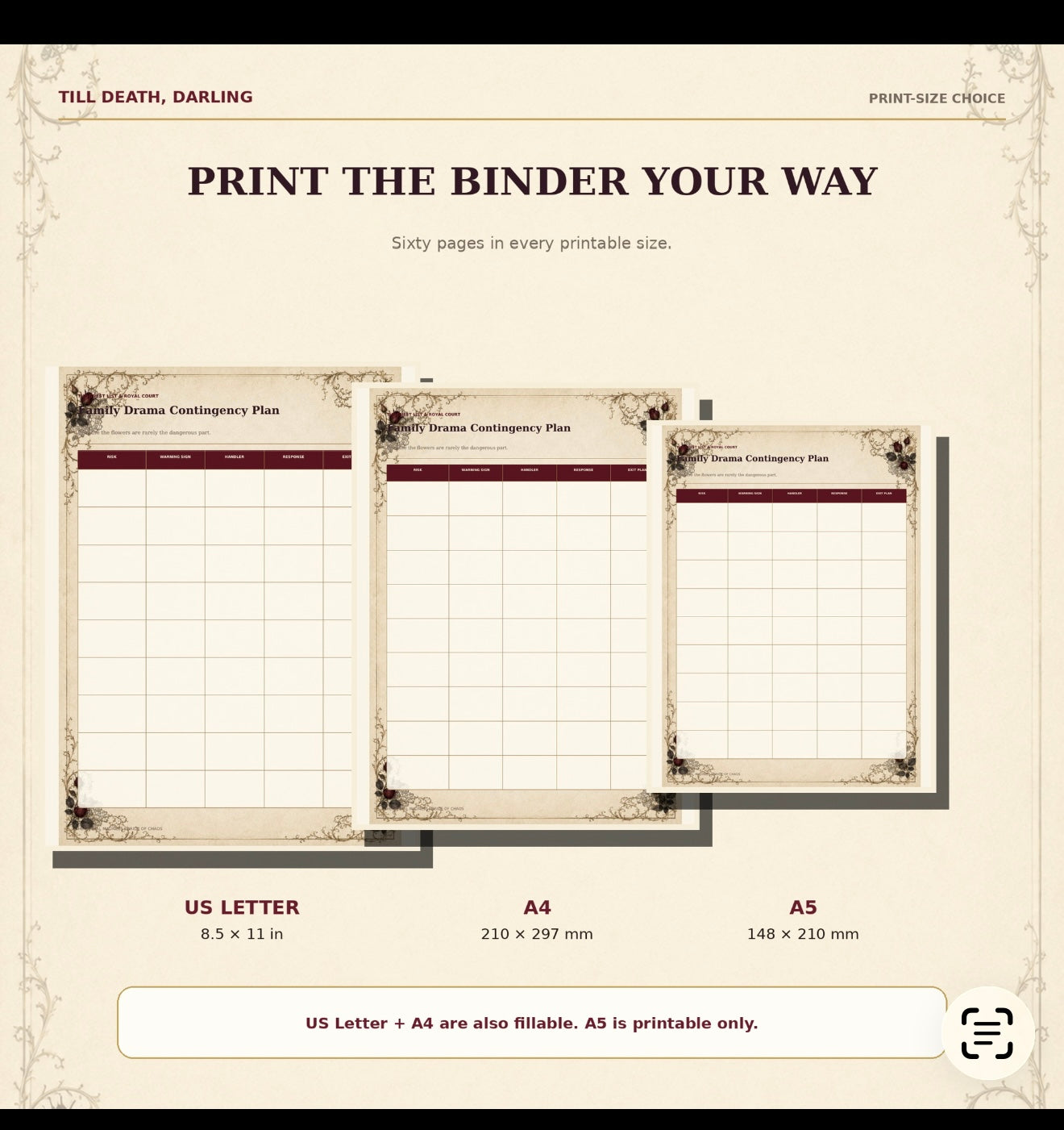 60-Page Gothic Wedding Planner: Printable and Fillable PDFs, Editable PowerPoint, Excel Dashboard