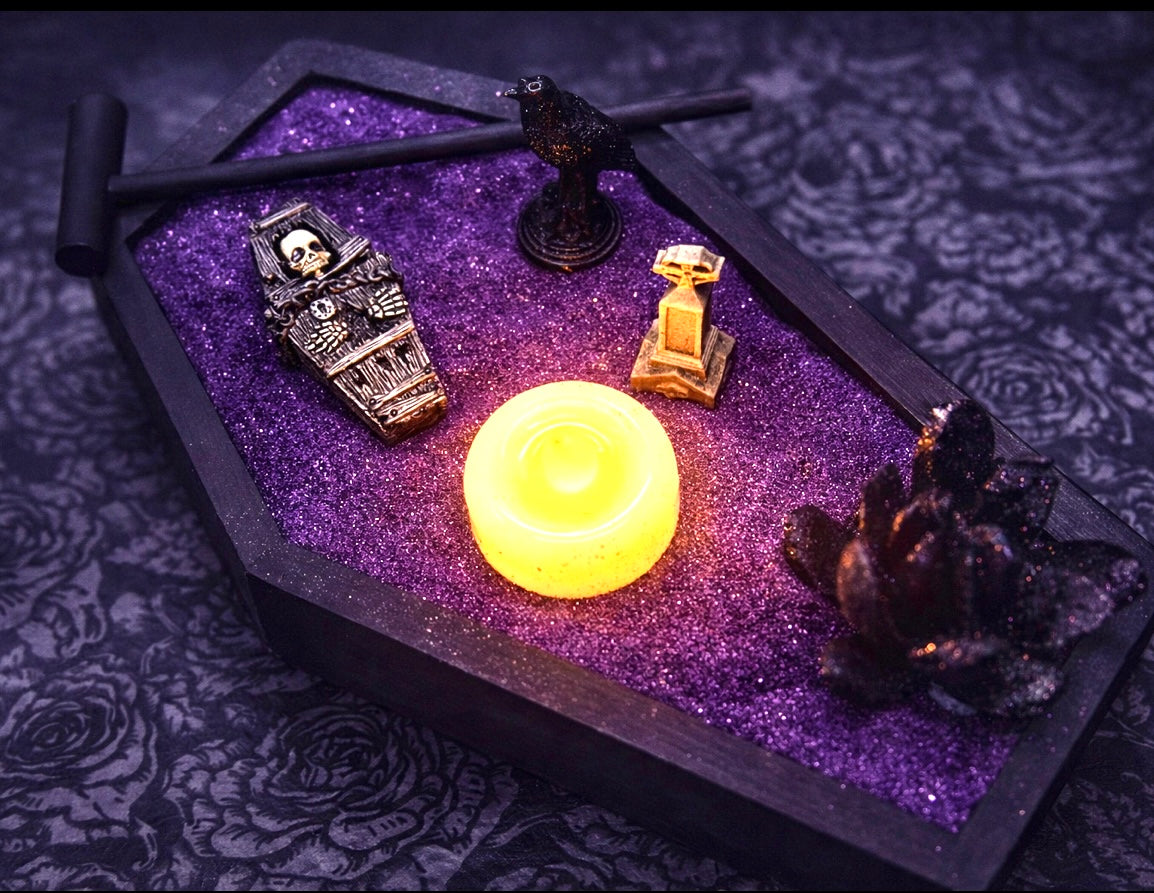 Mini Gothic Zen Garden  Bat, Raven, Coffin, Hexagon Tray Options  Witchy Desk Décor, Dark Academia Stress Relief Kit, HRM Edition