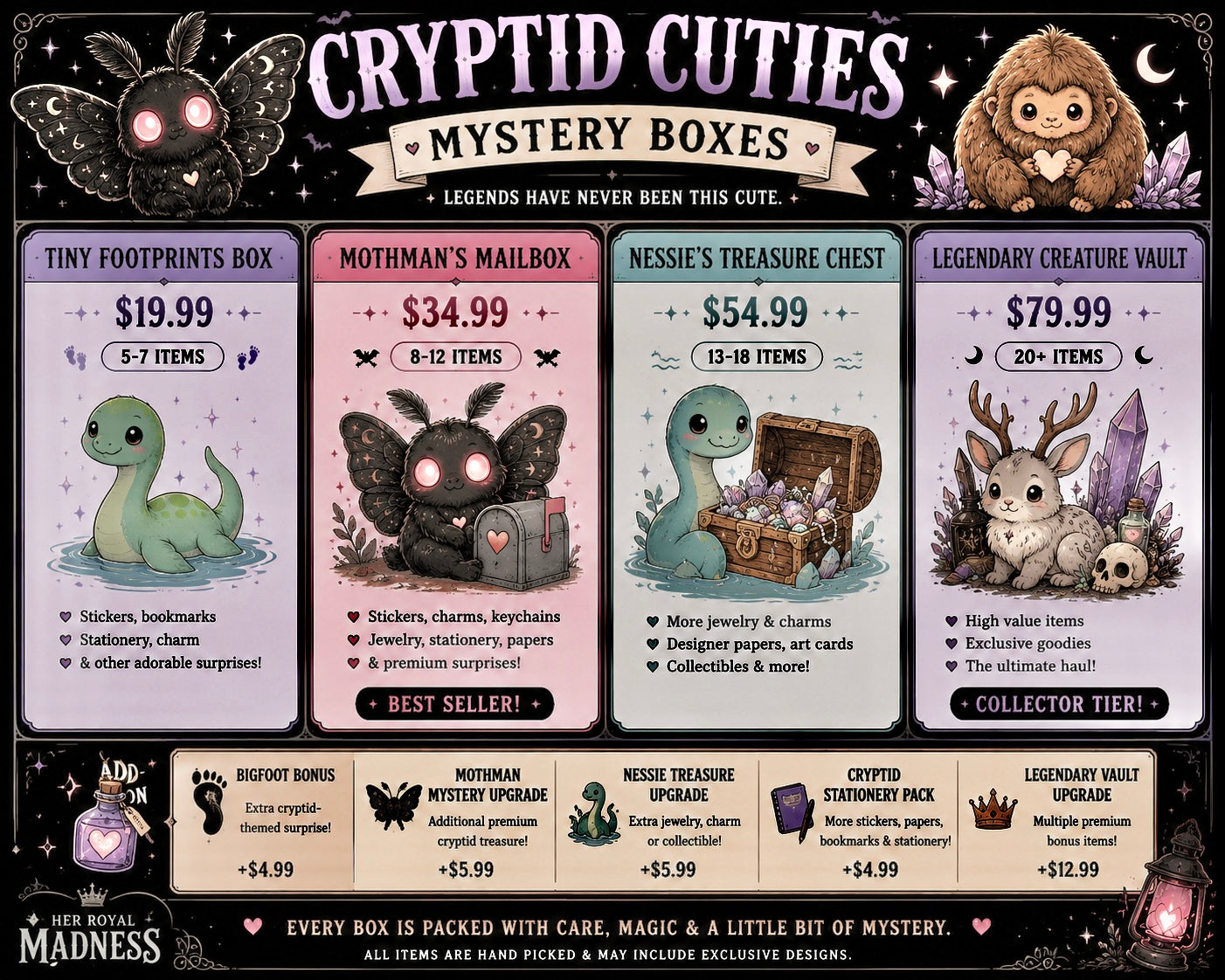 👻 Cryptid Cuties Mystery Box | Mothman, Bigfoot, Nessie & Cryptid Gifts