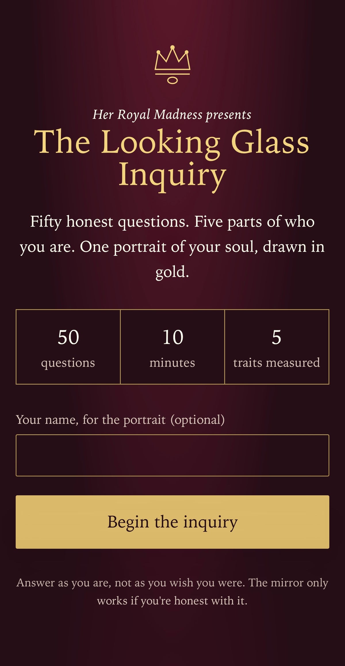 The Looking Glass Inquiry – Interactive Personality Test | Big Five Soul Portrait