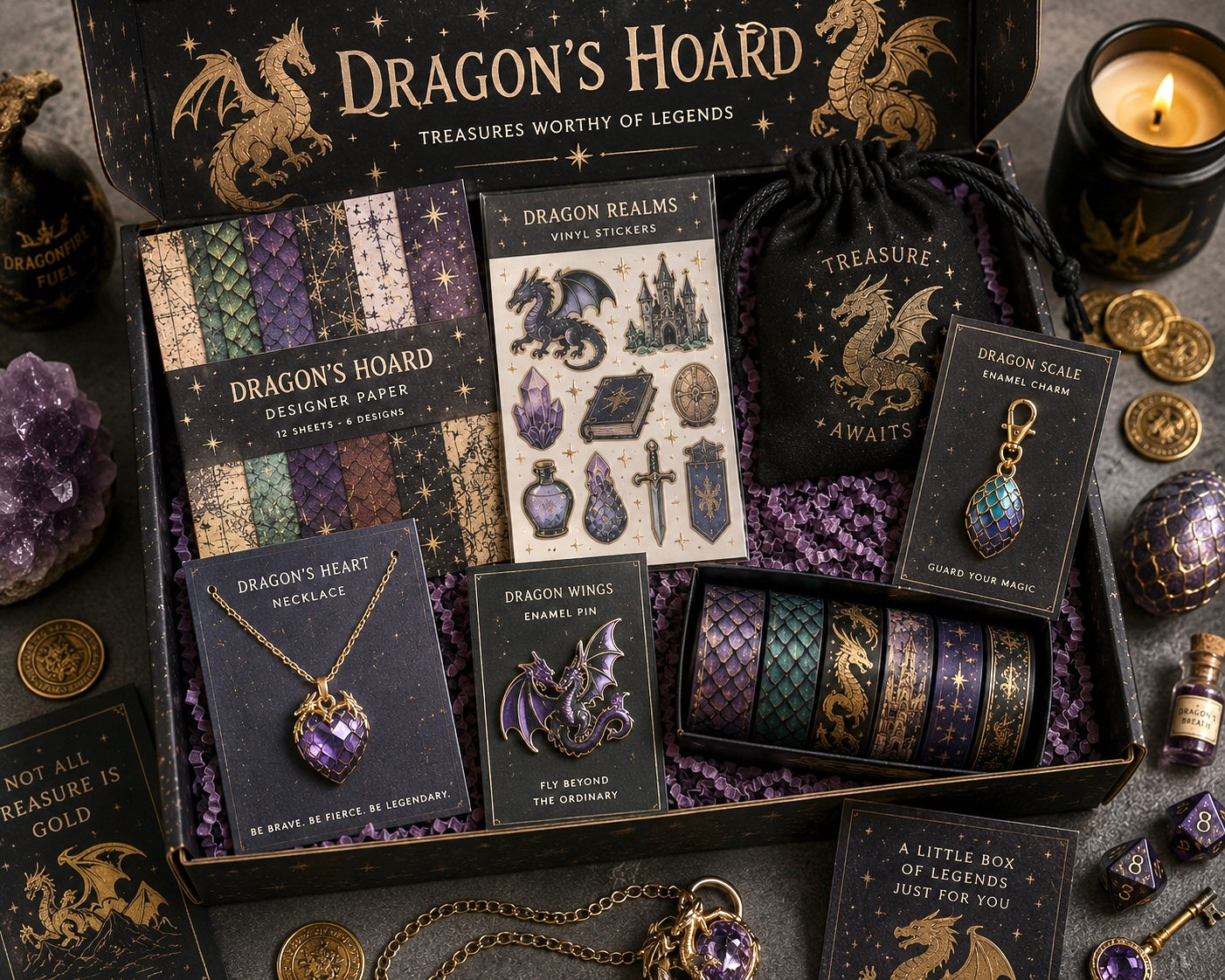 Dragon’s Hoard Mystery Box | Fantasy Dragon Gifts, Jewelry, Stickers & Stationery