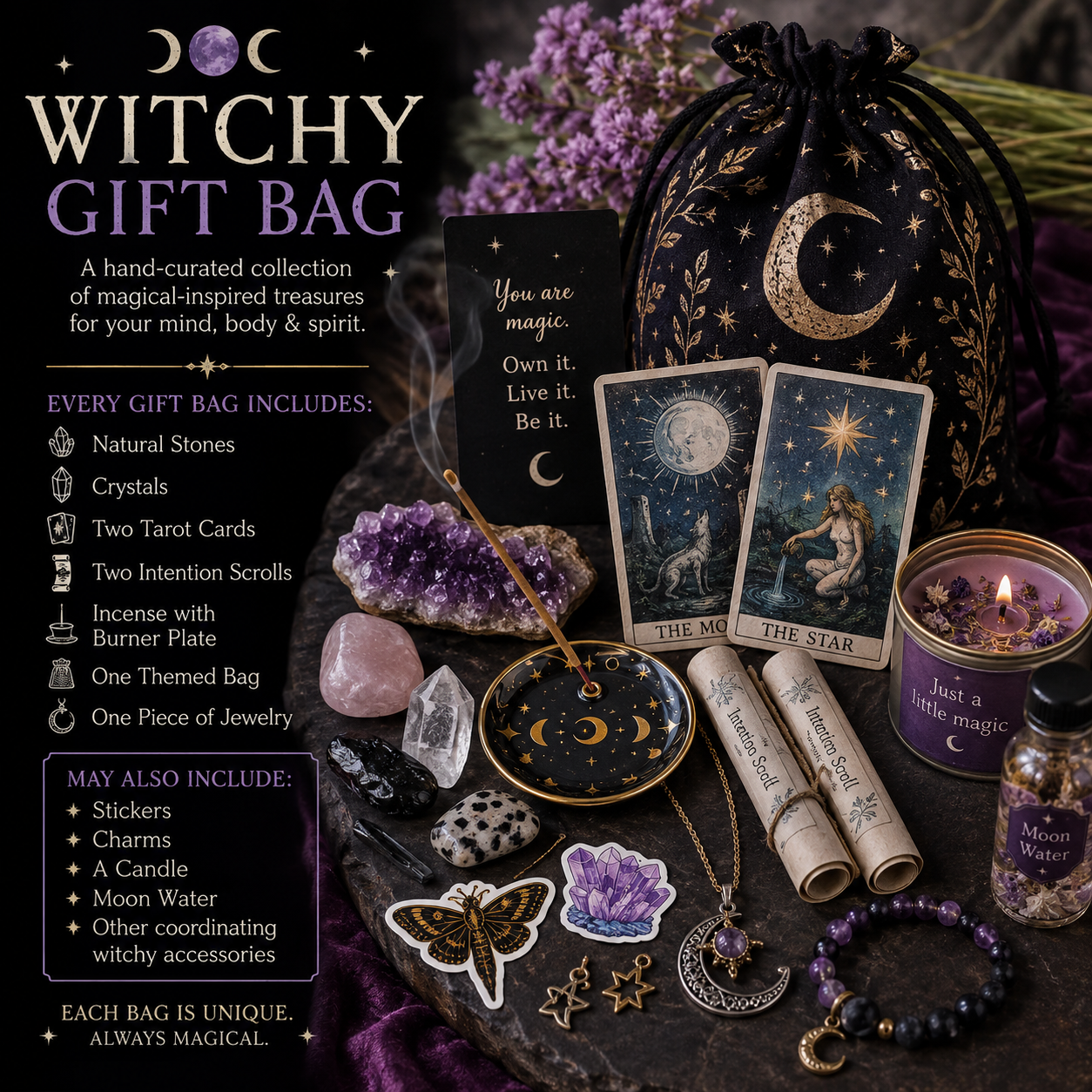 Hexen-Wundertüte: Gotische Kristalle, Amulette, Sticker & Zaubersprüche