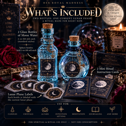 Moon Water Ritual Set – 2 Bottles & Ritual Cards | Her Royal Madness