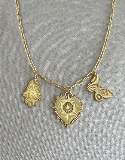 Vesta Triple Diamond Charm Necklace
