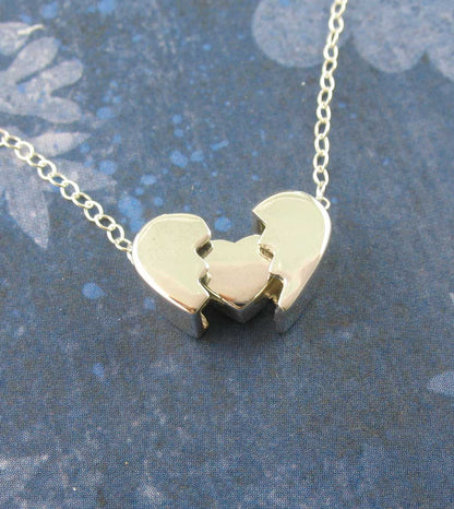 Heal a Broken Heart Pendant Necklace with Hidden Heart, Engravable