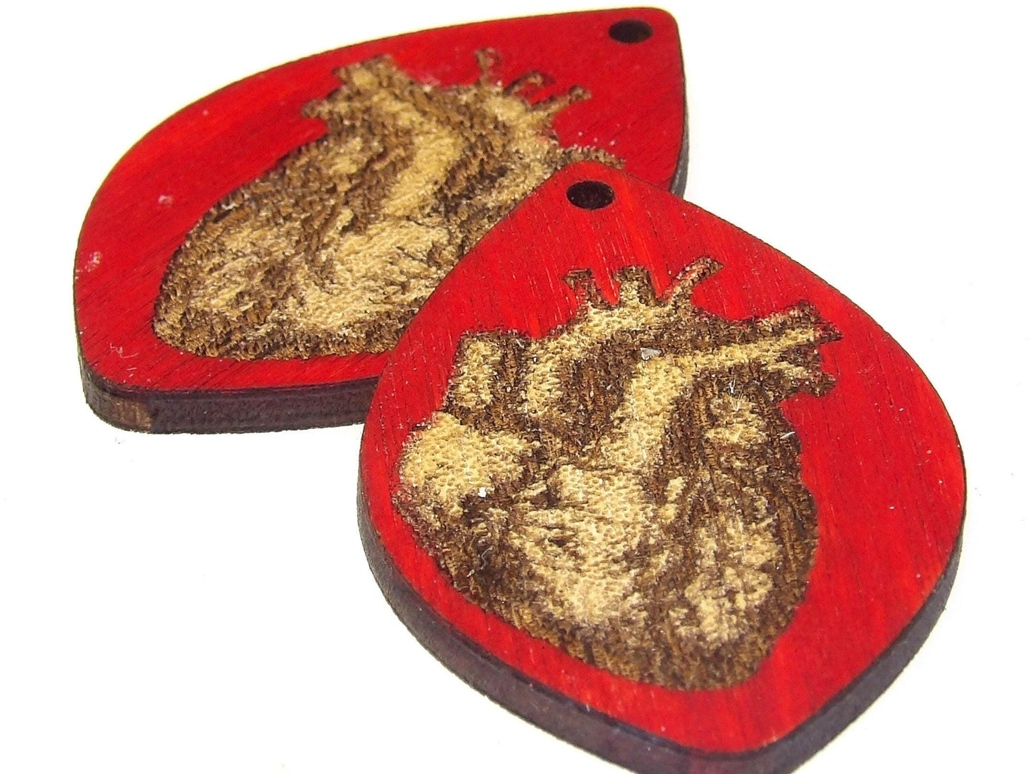 Anatomical Heart Earrings: Laser Cut Wood, Valentine's Day Jewelry