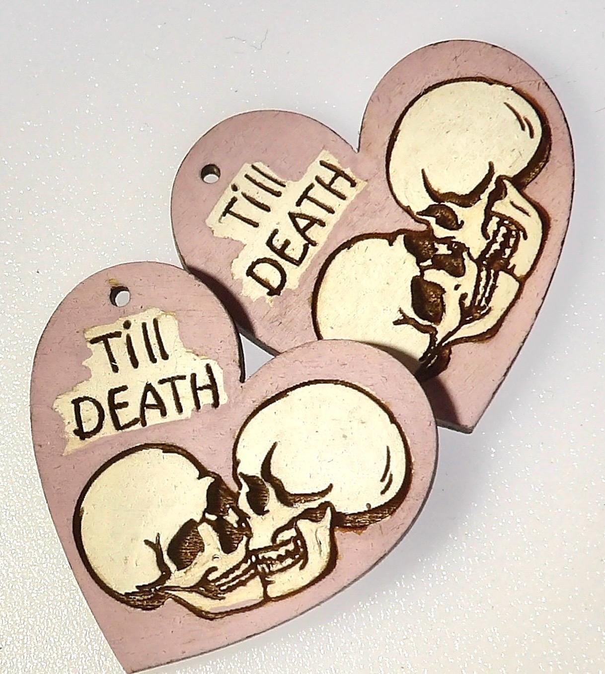 Skull Gothic Heart Earrings, Pink