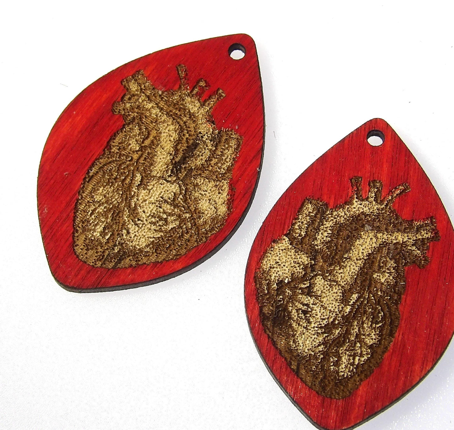Anatomical Heart Earrings: Laser Cut Wood, Valentine's Day Jewelry