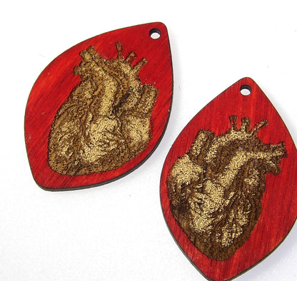 Anatomical Heart Earrings: Laser Cut Wood, Valentine's Day Jewelry