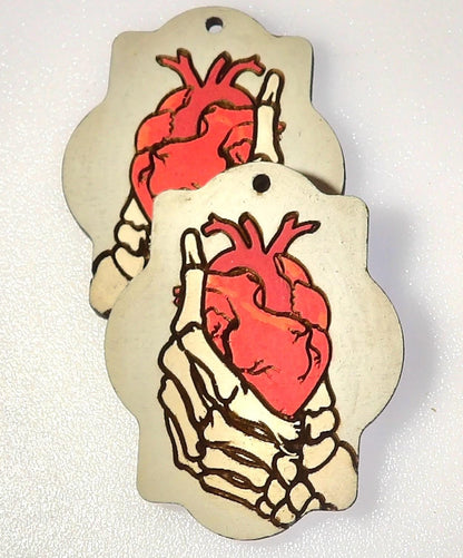 Anatomical Heart earrings, Skull earrings, gothic jewelry