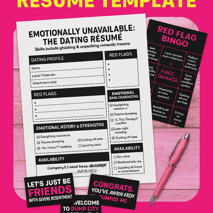 Funny Dating Résumé Bundle: Breakup Cards, Red Flag Bingo (Digital Download)