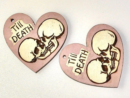 Skull Gothic Heart Earrings, Pink