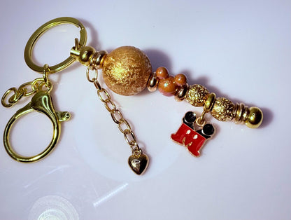 Gold Mickey Mouse Beaded Keychain: Disney-Inspired Bag Charm