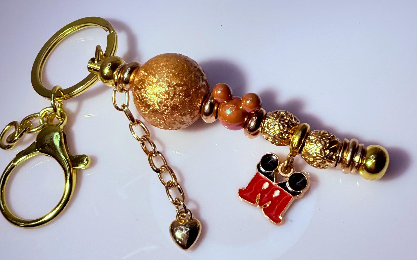 Gold Mickey Mouse Beaded Keychain: Disney-Inspired Bag Charm