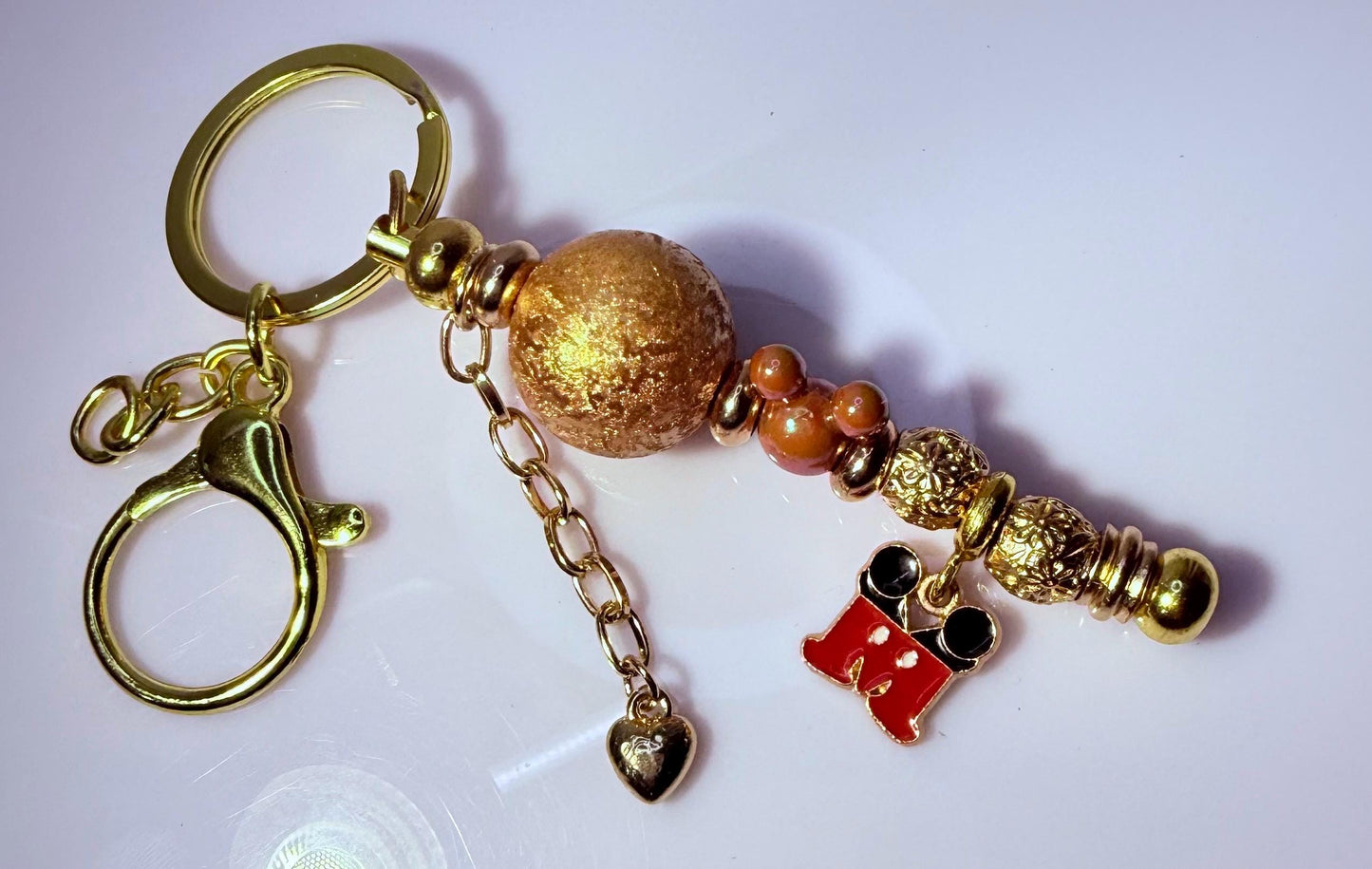 Gold Mickey Mouse Beaded Keychain: Disney-Inspired Bag Charm
