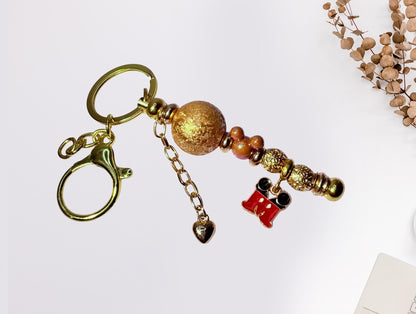 Gold Mickey Mouse Beaded Keychain: Disney-Inspired Bag Charm